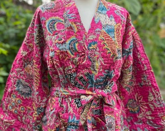 Pink Floral Short Lenght Kantha Jacket/Coat,Ethnic Boho Comfy Jacket,Handmade Jacket,Women Wear New Style Coat,Partywear OR Gift For HER