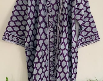 Dark Purple Leaves Design Unisex Sarong Cotton Kimono/Robe, Dressing  gown,Nightwear,Make Up Dressing Gown,Beachwear,Bathrobe,