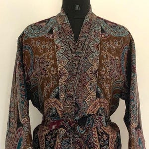Handmade Merino Boiled Wool Kimono Robe: Multicolored Unisex Loungewear