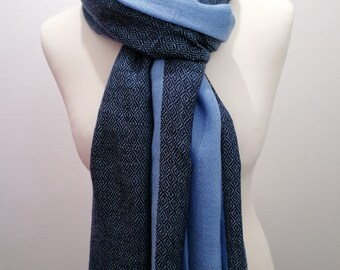 Navy-Sky Blue Dimond Pattern Handmade Cashmere Scarf,Hand Woven in Nepal,High Quality perfect for Gift Someone Special or Occasionally