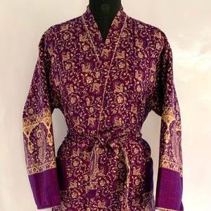 Unisex Yak Wool Purple Floral Handmade Kimono,Winter Special,House robe,Gift For Someone Special/Occasionally.
