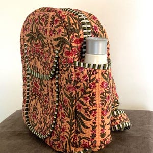 Beau sac à dos matelassé en coton fait main floral pêche, sac pour ordinateur portable, sac de voyage, sac à dos bohème indien, cartable, usages quotidiens ou parfait pour cadeau
