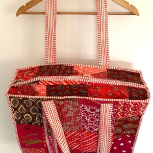 Neue Rot-Pink Reißverschluss Stil Patchwork Tote Handgemachte Baumwoll-Block-Print Einkaufstasche, große gesteppte Tasche, Floral Markt Tasche, gelegentlich Geschenk Tasche