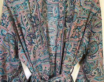 Green Paisley Silk Blend men's Kimono/Robe Loungewear,Nightwear, Beachwear,Night Parties,Summerwear or perfect for Gift someone special