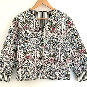 花柄キルティングコットンジャケット：ハンドメイドリバーシブル軽量コート