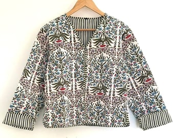 Floral Quilted Cotton Jacket: Handmade Reversible Lightweight Coat
