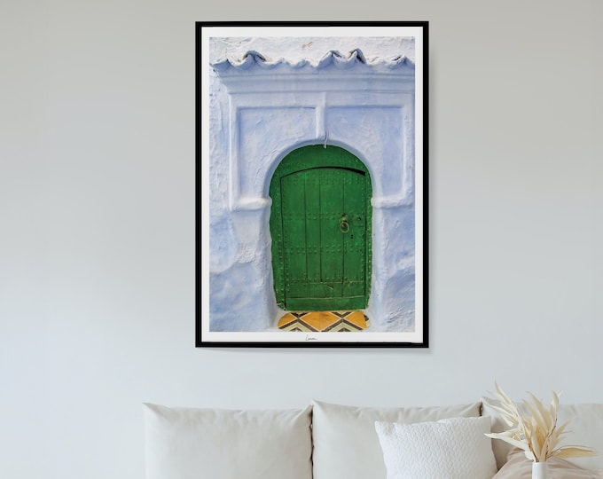 Morocco door poster I Old green wooden door I Door in Chefchaouen I Morocco