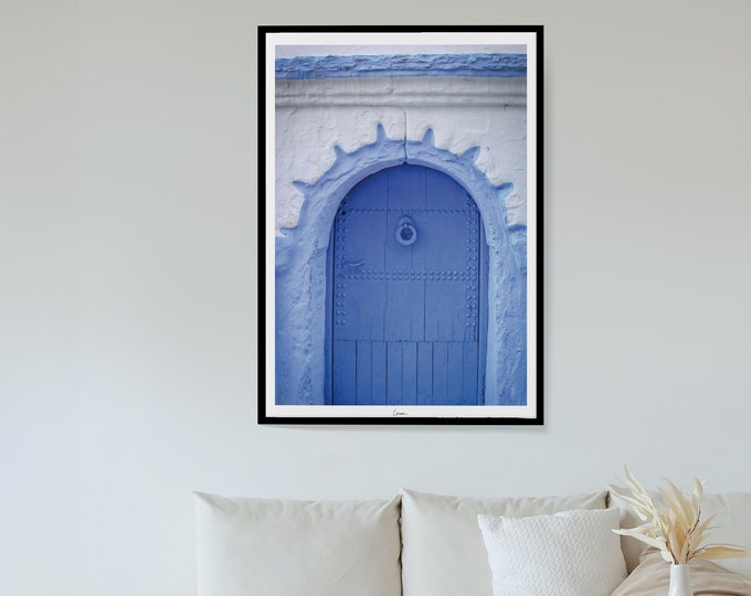 Chefchaouen door poster I Morocco print I Orient city blue