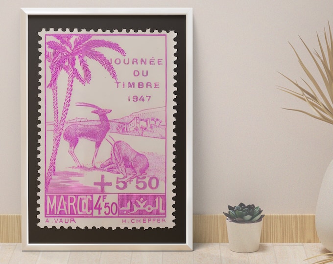 Poster Morocco I Gazelle and palm tree I Poster stamp