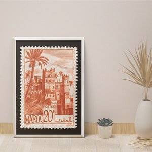 Poster MAROKKO Briefmarke I Postes 20 frs I Moschee I Landschaft