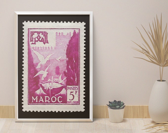Poster stamp MOROCCO I Pigeons at the fountain I 1952 I Posts