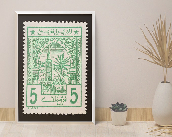 Poster MOROCCO I Palm trees I Mosque I stamp