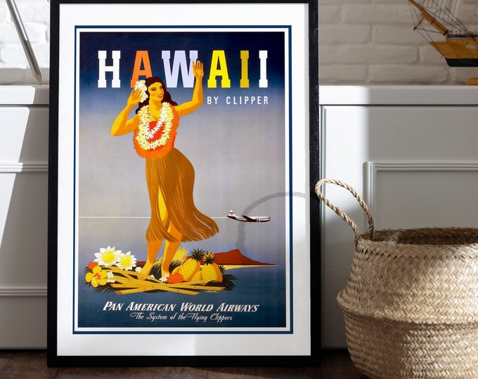 Poster HAWAII PAN AMERICAN I travel ad I usa I vintage poster.