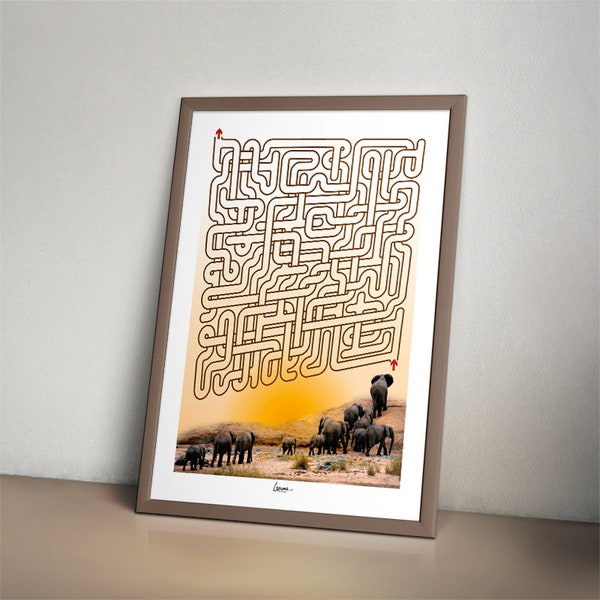 Affiche labyrinthe I déco chambre I éléphants I Afrique