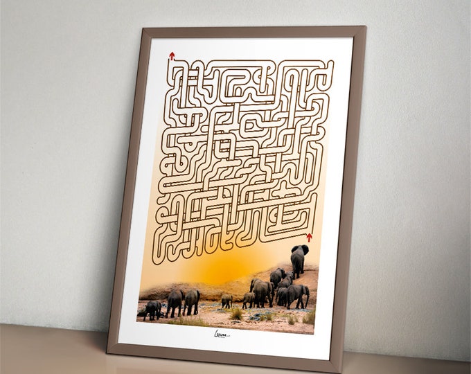 Maze poster I bedroom decor I elephants I Africa