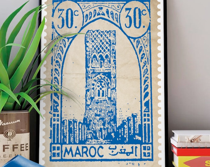 Poster STAMP Morocco I Postcard I Tower I Hassan Tower