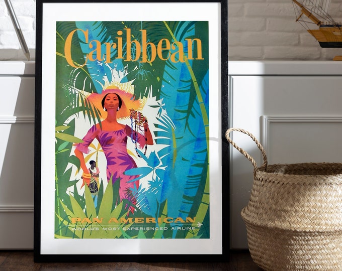 Caribbean Poster | PAN AMERICAN | retro advertising | travel poster, vintage poster | vintage wall art