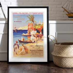 FRANCIA MAROCCO poster Viaggio Trasporto Pubblicità retrò.