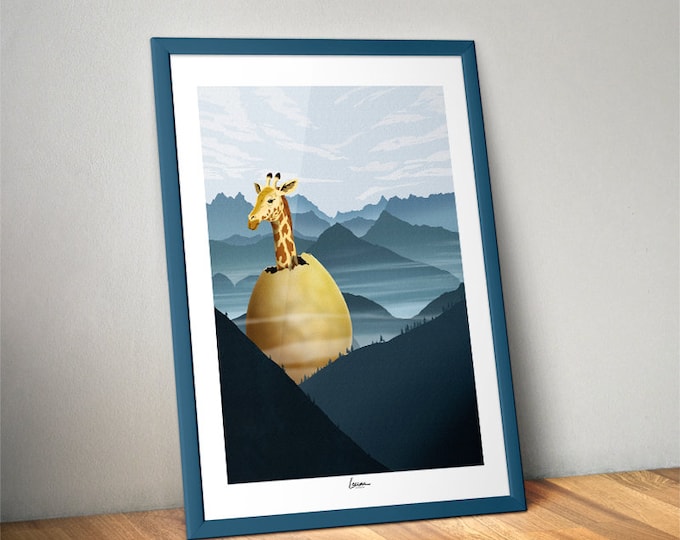 Giraffe hatching poster I egg I funny I mountain
