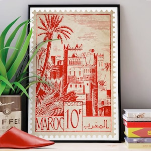 Rotes STAMP-Poster Marokko | Marokko Poster | Orientalist | Marokko Reise
