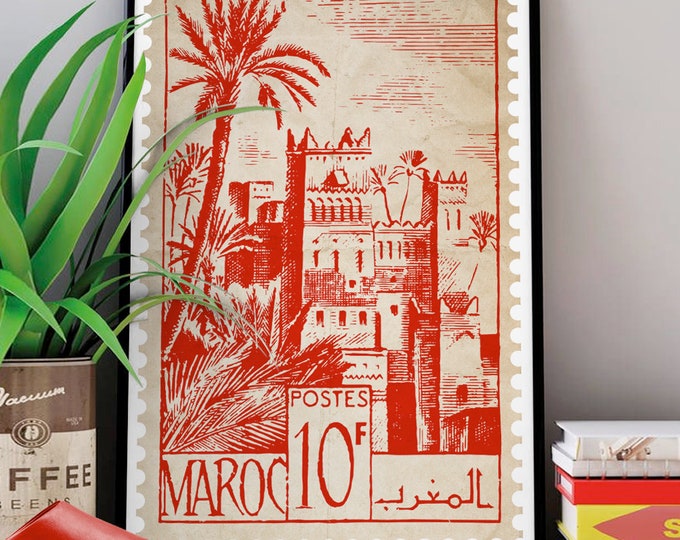 Poster red STAMP Morocco | poster Morocco | orientalist | travel Morocco