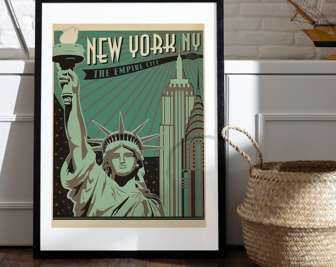 NEWYORK poster I travel poster I vintage pub I statue of liberty I travel poster I vintage poster I vintage wall art