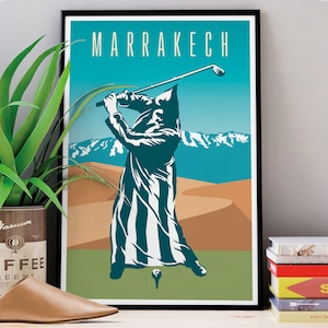 MARRAKECH golf poster | Morocco poster | orientalist | Morocco travel | sport