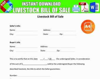 Livestock Bill of Sale / Livestock Bill of Sale Template / 2 Different
