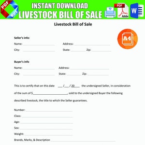 Livestock Bill Of Sale - Livestock Bill Of Sale Form / Template