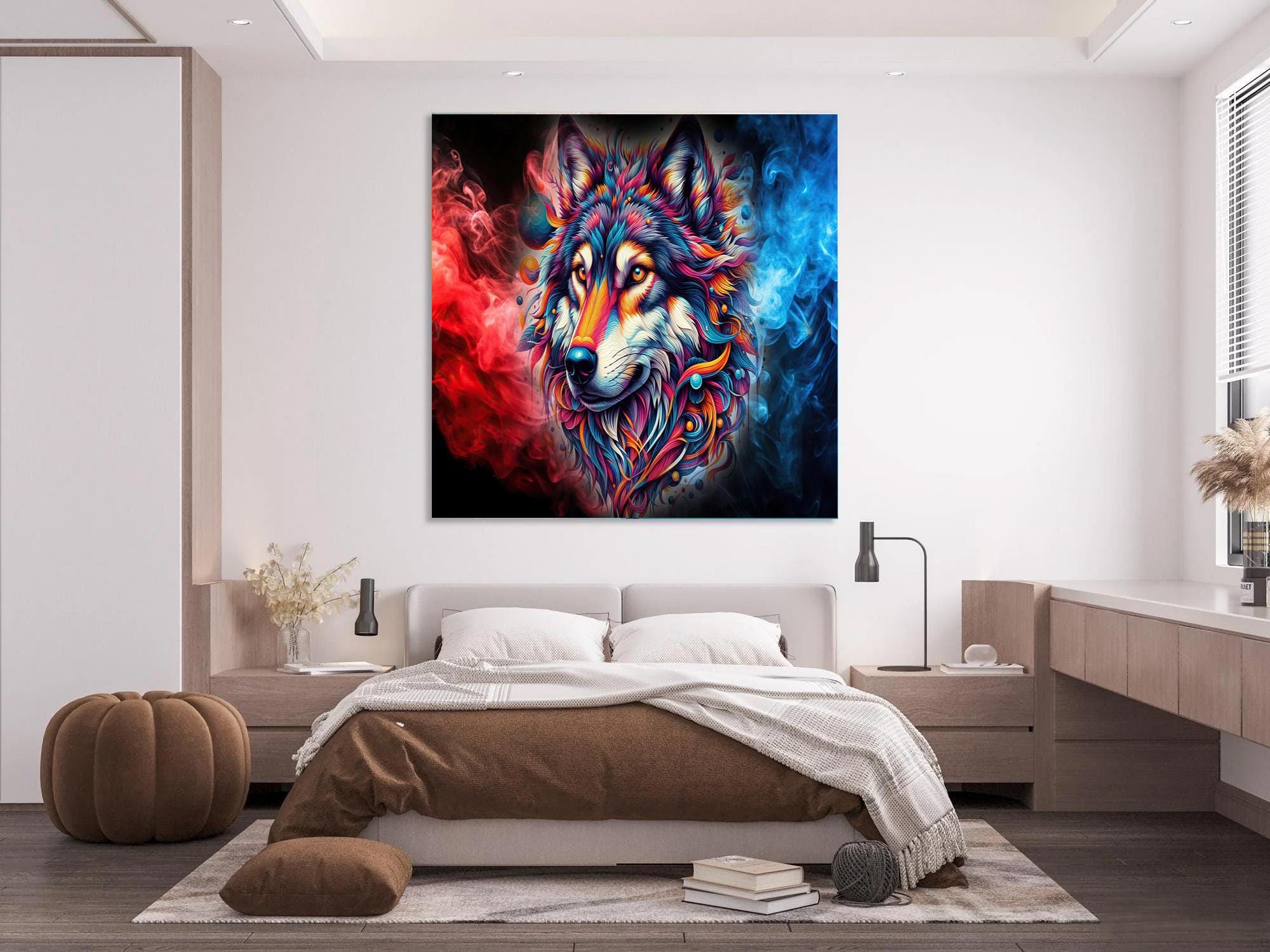 Colorful Wolf Digital Print - Wall and Home Art Decor, AI Generated Art ...