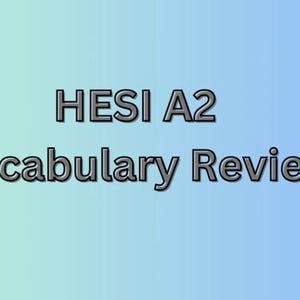 May include: Image features the text "HESI A2 Vocabulary Review" in a dark gray, outlined font. The text is centered on a gradient background that transitions from light green to blue.