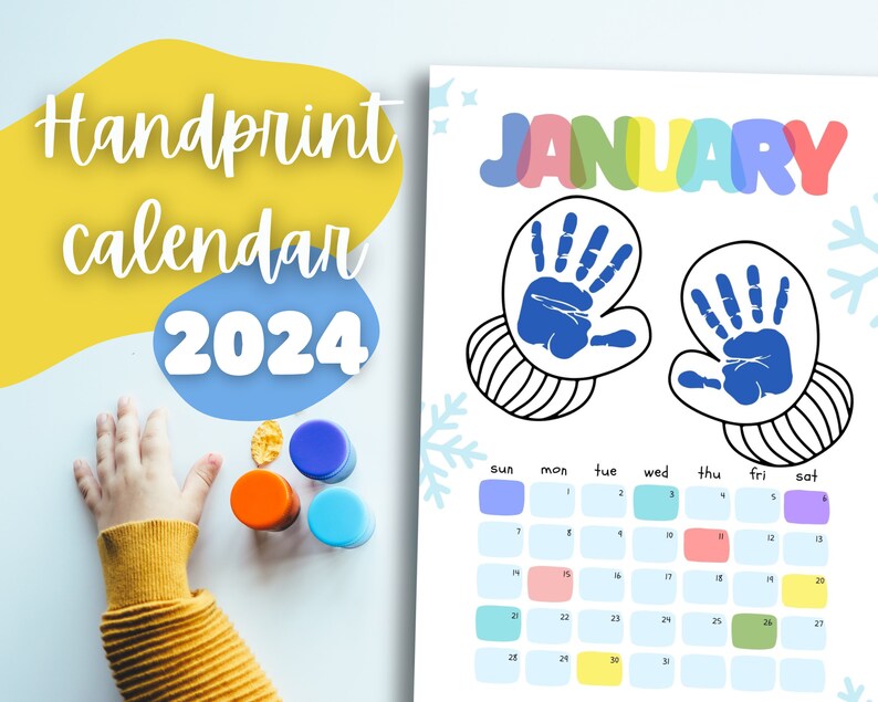 2024 Handprint Calendar Footprint Printable Art Memory Book DIY Gift