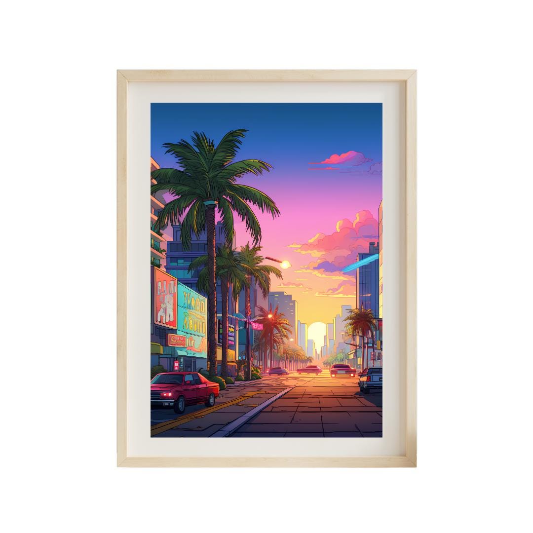 Miami Neon Nights: Pixel Art Street Scene Capture the Vibrant Energy of ...