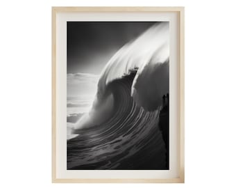 Nazaré Big Wave Black and White Photo Print: Portugal Sunset Seascape