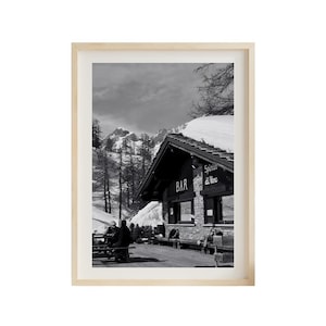 Monte Rosa Ski Print: Black and White Alpine Chalet Photography