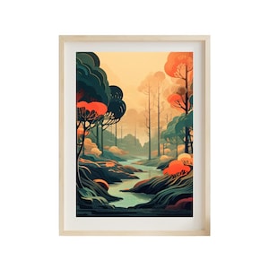 Art Deco Forest Print: Eyvind Earle Inspired Vintage Landscape - Etsy