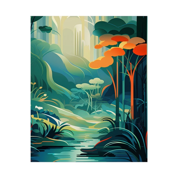 Art Deco Forest Print: Eyvind Earle Inspired Vintage Landscape - Etsy
