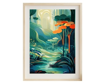 Eyvind Earle Forest Symphony 作品森のシンフォニー❣️ Art Deco Forest Print: Eyvind Earle Inspired Vintage Landscape - Etsy
