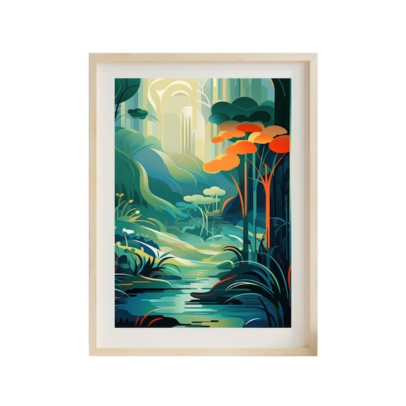Art Deco Forest Print: Eyvind Earle Inspired Vintage Landscape - Etsy