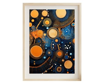 グアン Aboriginal Dot Art Print: Golden Dreamtime, Blue Canvas - Etsy