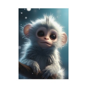 Art print of a cute baby Monkey with realistic details, including its fluffy fur, expressive eyes, and adorable facial features.