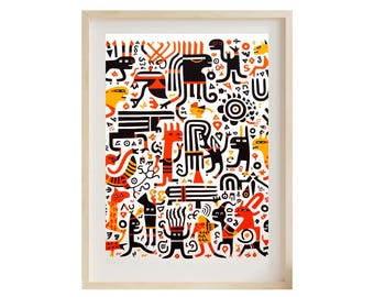 Keith Haring-Inspired Art Print: Energetic Chaos, Bold Colors