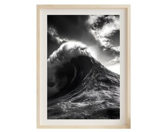 Nazaré Portugal Big Wave Surfer Photograph: Black and White Ocean Art