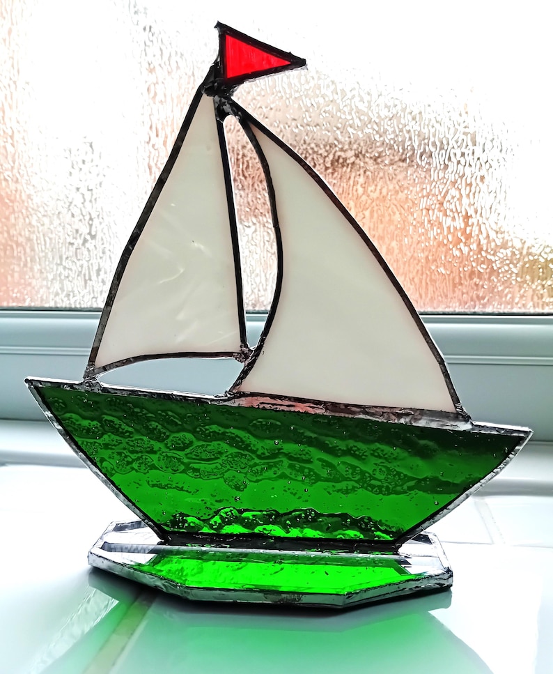 YACHT stained glass suncatcher sailing boat tiffany style - free standing image 7