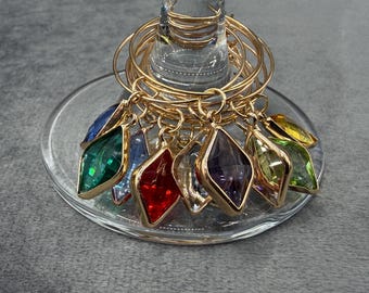 Colourful Rhombus Beads with Gold Plated Ring, Set of 10