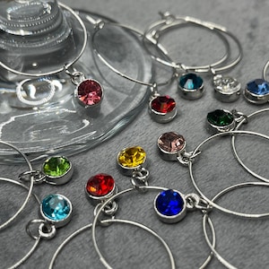 Wine Glass Charms – Set of 12, Gemstone Charms with Silver Plated Rings - Wine Charms, Glass Identifiers