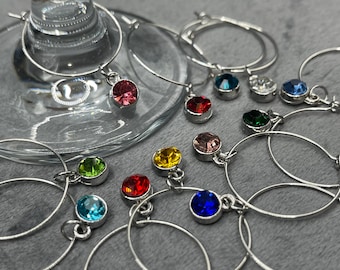 Colgantes para copas de vino con piedras preciosas y anillos plateados, juego de 12