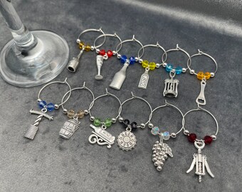 Wine Glass Charms – Set of 12, Colourful Glass Beads with Charms for Wine Lovers - Wine Charms, Glass Identifiers