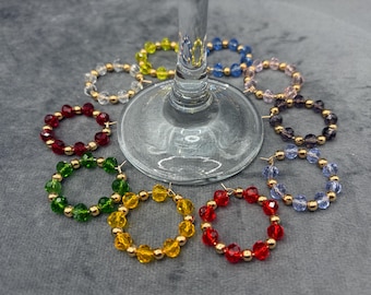Dijes para copas de vino con cuentas redondas de colores y doradas, juego de 10