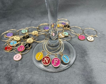 Initial Glass Identifiers – set of 26, 26 Letters in 10 colours - Wine Charms, Wine Glass Charms, Alphabet